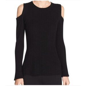 Elie Tahari Marlah Sweater Black Cold Shoulder Design Wool Cashmere Blend Large